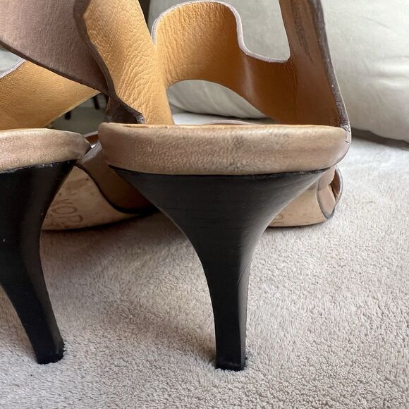 Michael Kors Tan Leather Sling Back Heeled Sandals Women’s 8.5 M Designer - Picture 12 of 16
